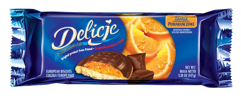 DELICJE POMARANCZOWE 147g/24 MONDELEZ BISCUITS IN CHOCOLATE WITH ORANGE JELLY #917663