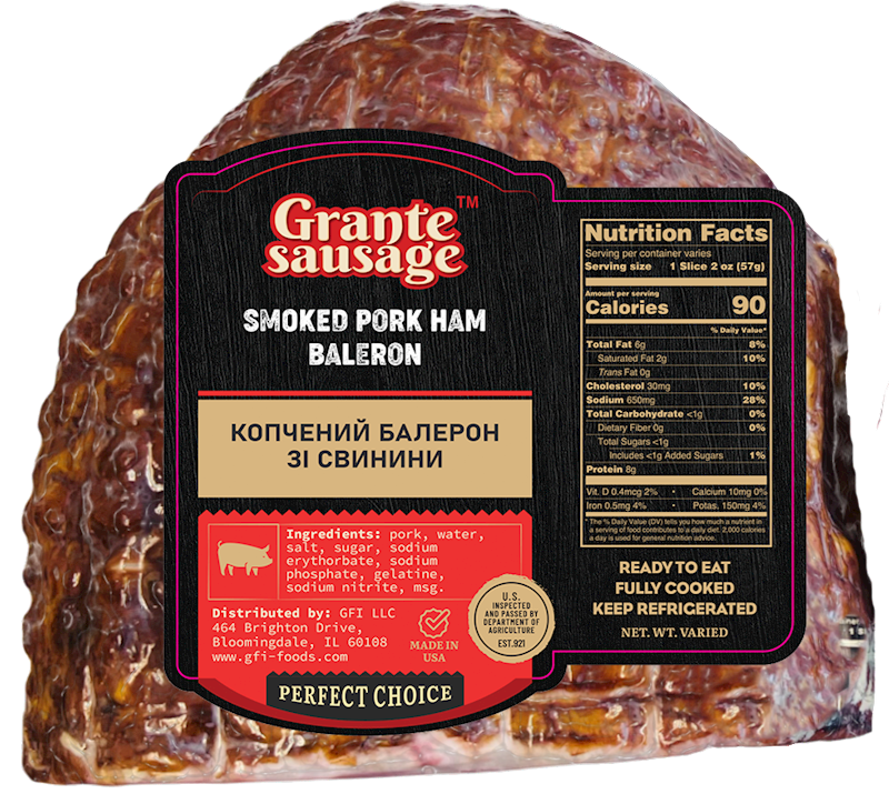 GRANTE SAUSAGE Smoked Pork ham "Baleron" Long VP USA 15.57 lbs Case #212674