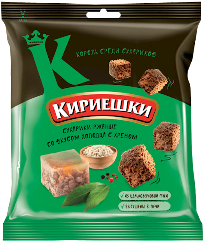 KIRIESHKI RYE BREAD CRACKERS W/HOLODETS&HORSERADISH FLAVOR 60/40GR  #MBC108